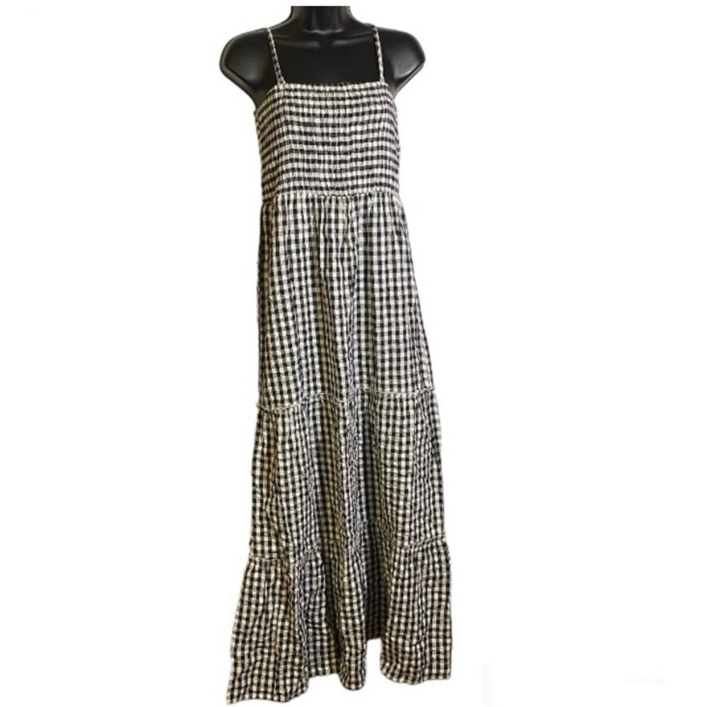 Black and White Gingham Print Maxi Dress